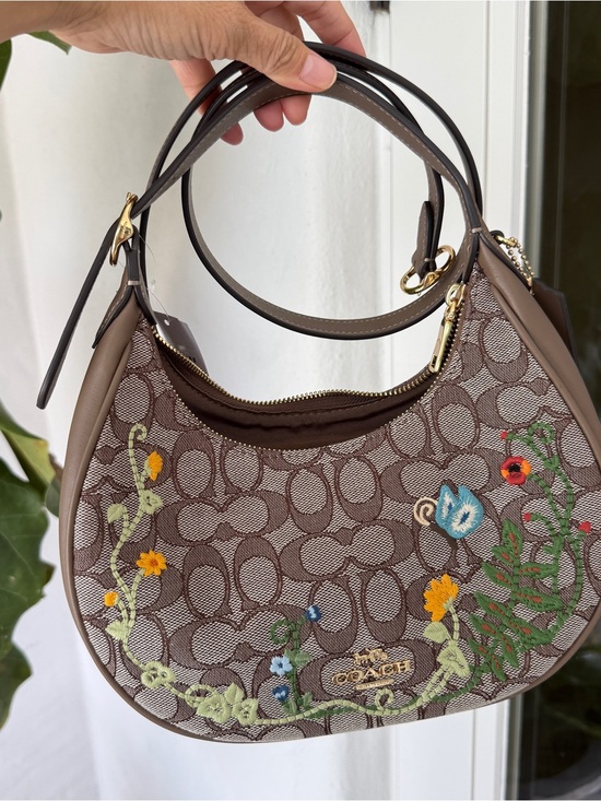 Coach Handbags - Coach Emily Shoulder Bag Signature Jacquard With Floral Embroidery CDX19 Oak Mul